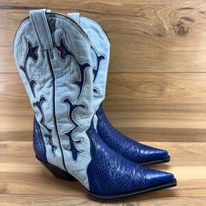 Mezcalero Western Blue Boots Womens 9.5 Pointed Toe Mexico 26.5 Croc Embossed